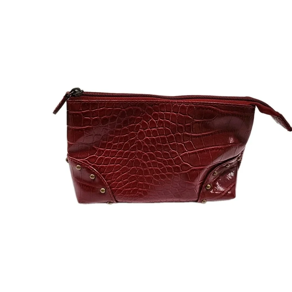 Frankie & Johnie Red Small 8 Inch Cosmetic Bag Faux Fur With Zip
